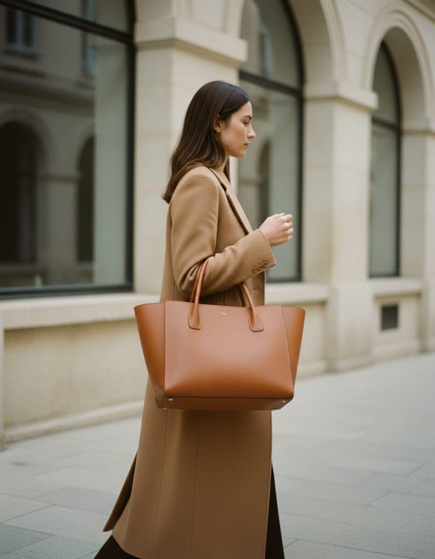 Aster Structured Tote photographed in use